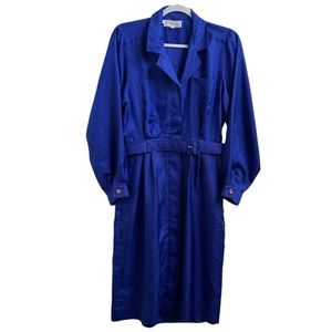 Leslie Faye Petites Vintage Cobalt Blue Long-sleeved Dress 80's 90's